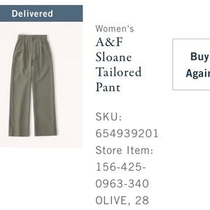 Abercrombie A&F Sloane Tailored Pant in Olive green (size 28)